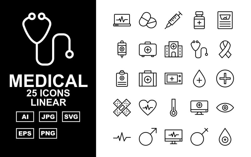 25 Premium Medical Linear Icon Set #160515 - TemplateMonster