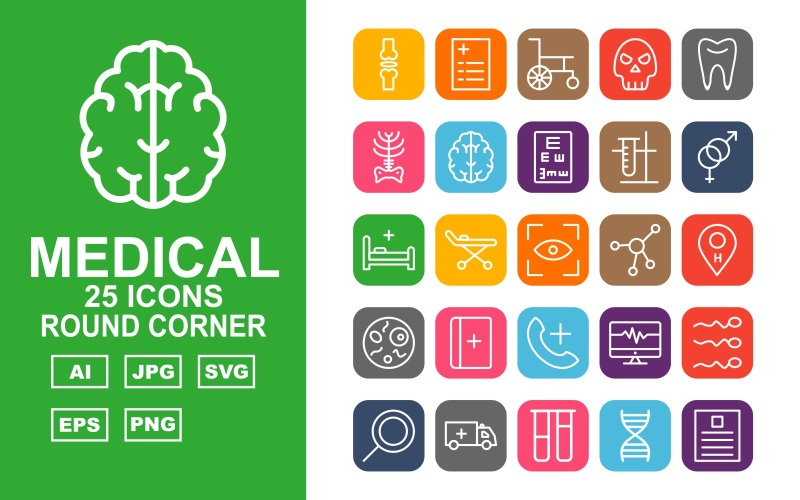 25 Premium medische ronde hoek Pack Icon Set