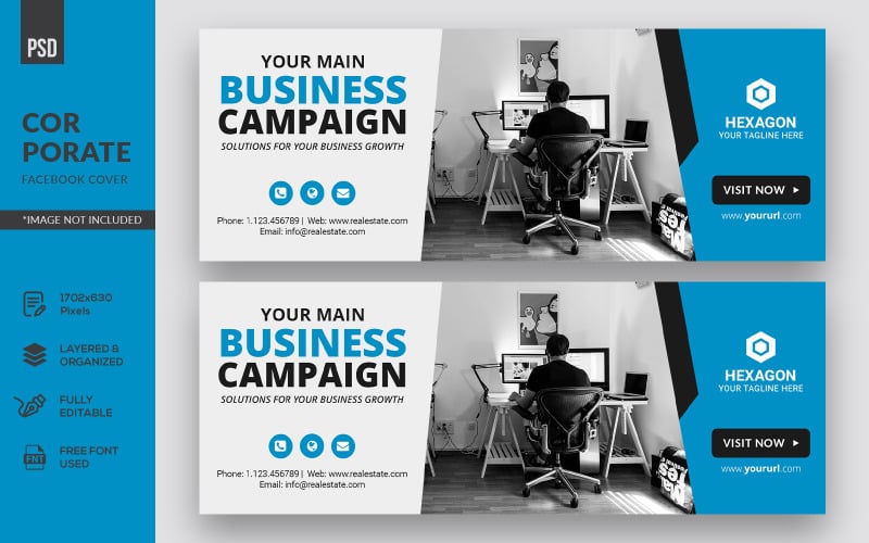 Download Шаблон для соцсетей "Creative Corporate Facebook Cover Social Media Template" / Creative Corporate Facebook Cover Social Media Template - Шаблон для соцсетей на тему графика business,facebook,banner,timeline,cover,marketing,solution,agency,page,web,promotion,social,media,template,graphic,psd,company,fb,office,corporate