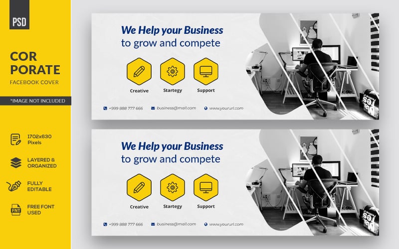 Download Шаблон для соцсетей "Creative Corporate Facebook Cover Social Media Template" / Creative Corporate Facebook Cover Social Media Template - Шаблон для соцсетей на тему графика business,facebook,banner,timeline,cover,marketing,solution,agency,page,web,promotion,social,media,template,graphic,psd,company,fb,office,corporate