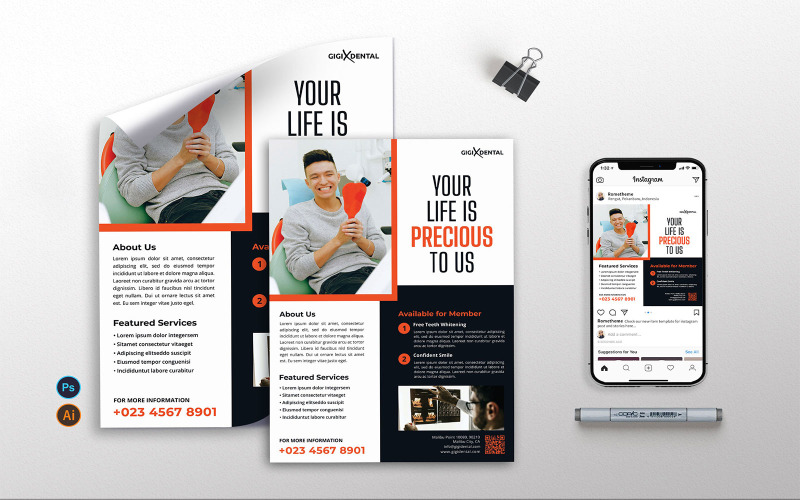 Download Фирменный стиль "Gigi Dental - Flyer, Poster &amp; Instagram RB - Corporate Identity Template" / Gigi Dental - Flyer, Poster &amp; Instagram RB - Corporate Identity Template - Фирменный стиль на тему графика teeth,health,medical,dentist,dental clinic,clean,modern,print,template,flyer,poster,instagram,psd,ai