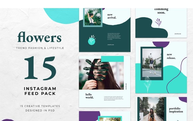 Download Шаблон для соцсетей "Instagram Feed Pack Flowers Social Media Template" / Instagram Feed Pack Flowers Social Media Template - Шаблон для соцсетей на тему графика adobe photoshop,banner,brand,instagram,lifestyle,online,posts,social media,stories,style,template,trendy