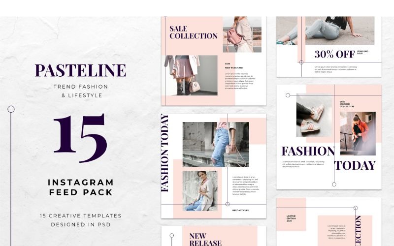 Download Шаблон для соцсетей "Instagram Feed Pack Pasteline Social Media Template" / Instagram Feed Pack Pasteline Social Media Template - Шаблон для соцсетей на тему графика adobe photoshop,banner,brand,instagram,lifestyle,online,posts,social media,stories,style,template,trendy