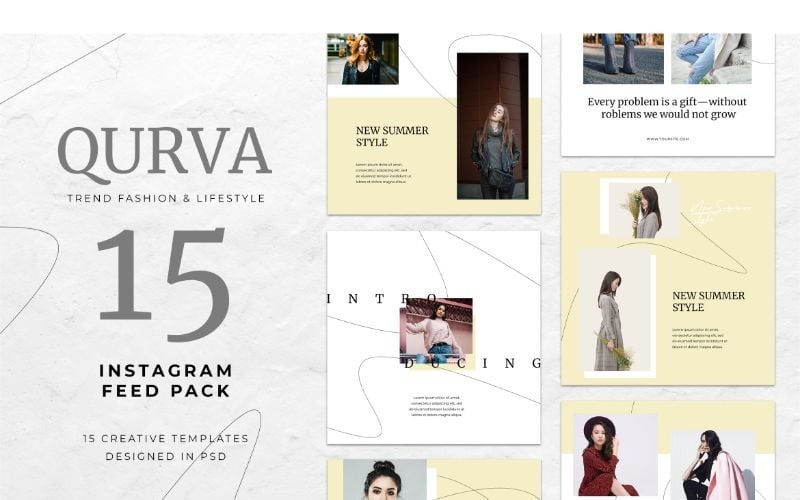 Download Шаблон для соцсетей "Instagram Feed Pack Qurva Social Media Template" / Instagram Feed Pack Qurva Social Media Template - Шаблон для соцсетей на тему графика adobe photoshop,banner,brand,instagram,lifestyle,online,posts,social media,stories,style,template,trendy