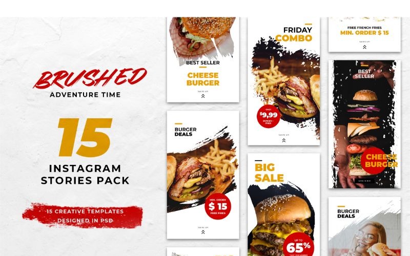 Download Шаблон для соцсетей "Instagram Stories Brushed Food Social Media Template" / Instagram Stories Brushed Food Social Media Template - Шаблон для соцсетей на тему графика adobe photoshop,banner,brand,instagram,lifestyle,online,posts,social media,stories,style,template,trendy