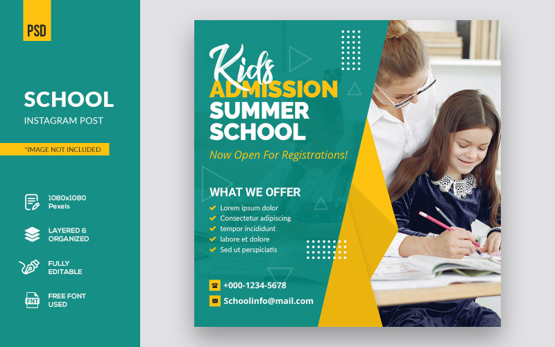 Download Шаблон для соцсетей "Modern Banner School  Post Social Media Template" / Modern Banner School  Post Social Media Template - Шаблон для соцсетей на тему графика template,facebook,cover,banner,instagram,instagram post,instagram stories,social media,school,education,back to school,student,children,happy,class,learning,home,child,classroom,kids