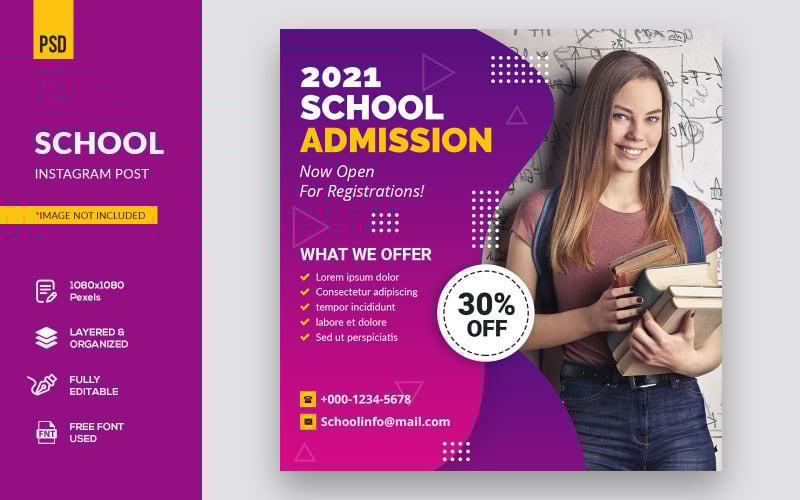 Download Шаблон для соцсетей "Modern Banner School  Post Social Media Template" / Modern Banner School  Post Social Media Template - Шаблон для соцсетей на тему графика template,facebook,cover,banner,page,instagram,instagram post,instagram stories,social media,school,education,back to school,student,children,happy,class,learning,home,group,child