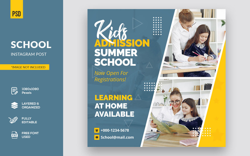 Download Шаблон для соцсетей "Modern Banner School  Post Social Media Template" / Modern Banner School  Post Social Media Template - Шаблон для соцсетей на тему графика template,facebook,cover,banner,page,instagram,instagram post,instagram stories,social media,school,education,back to school,student,children,happy,class,learning,home,group,child