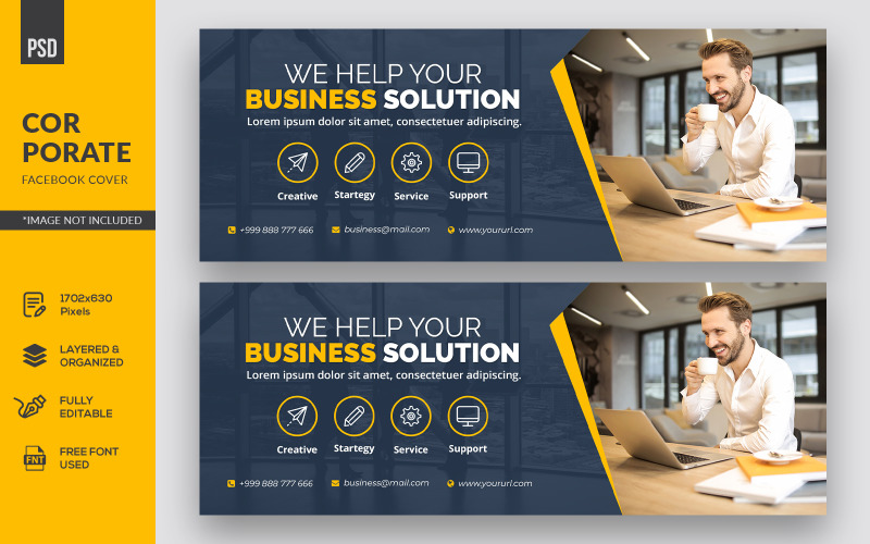 Download Шаблон для соцсетей "Modern Corporate Facebook Cover Social Media Template" / Modern Corporate Facebook Cover Social Media Template - Шаблон для соцсетей на тему графика business,facebook,banner,timeline,cover,marketing,solution,agency,page,web,promotion,social,media,template,graphic,psd,company,fb,office,corporate