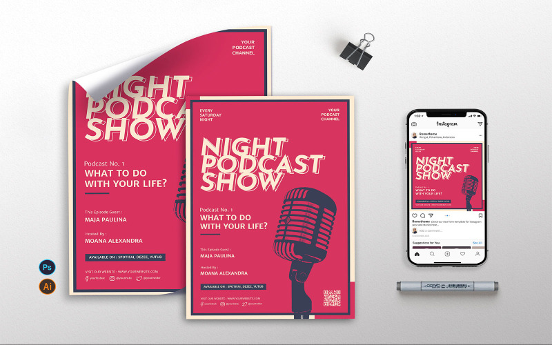 Download Фирменный стиль "Podcast vol.01 - Flyer, Poster &amp; Instagram RB - Corporate Identity Template" / Podcast vol.01 - Flyer, Poster &amp; Instagram RB - Corporate Identity Template - Фирменный стиль на тему графика podcast,show,host,clean,modern,print,template,flyer,poster,instagram,psd,ai