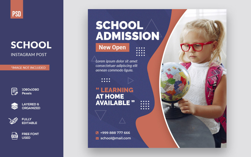 Download Шаблон для соцсетей "School Instagram Post Social Media Template" / School Instagram Post Social Media Template - Шаблон для соцсетей на тему графика template,facebook,cover,banner,page,instagram,instagram post,instagram stories,social media,school,education,back to school,student,children,happy,class,learning,home,group,child