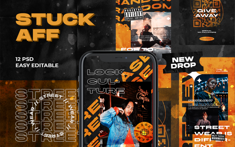 Download Шаблон для соцсетей "STUCK AFF Instagram PSD Social Media Template" / STUCK AFF Instagram PSD Social Media Template - Шаблон для соцсетей на тему графика art,banner,branding,brutalist,dark,design graphic,dope,facebook,fashion,green,illustration,instagram,instagram post,instagram poster,instagram posts,instagram stories,instagram story,instagra