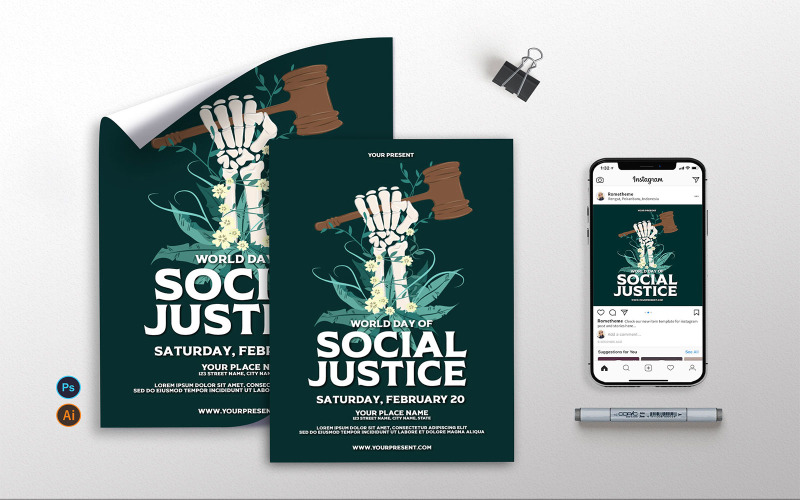 Download Фирменный стиль "World Day of Social Justice - Flyer, Poster, Instagram AS" / World Day of Social Justice - Flyer, Poster, Instagram AS - Фирменный стиль на тему графика international,social,justice,tosca,day,world,sustainable,graphic,print,party,celebration,word,simple,gotic,clean,flyer,poster,instagram