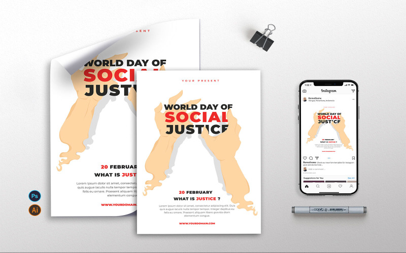 Download Фирменный стиль "World Day of Social Justice vol.01 - Flyer, Poster, Instagram TY" / World Day of Social Justice vol.01 - Flyer, Poster, Instagram TY - Фирменный стиль на тему графика celebration,justice,hand,festival,clean,event,a4,a3,instagram,social,flyer,poster,campaign,ngo,charity