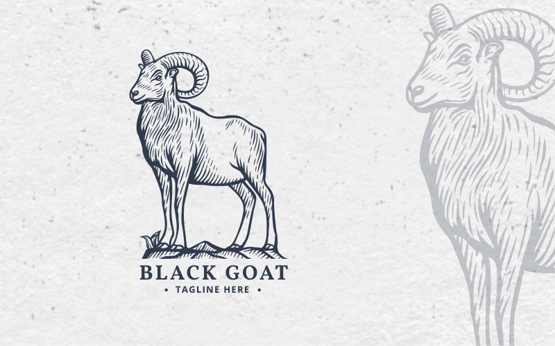 Download Шаблон логотипа "Black Goat Logo Template" / Black Goat Logo Template - Шаблон логотипа на тему графика logo,vintage logo,minimalist logo,unique,simple,clean,modern,classic,retro,engraving,hand drawn,mascot,symbol,illustration,creative,business,company,agency,goat logo,sheep
