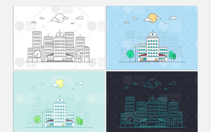 Download Vector "City Buildings - Vector Image" / City Buildings - Vector Image - Vector на тему графика line,night,outline,flat,illustration,city,urban,building,vector,town,architecture,design,cityscape,skyscraper,street,house,modern,landscape,background,estate
