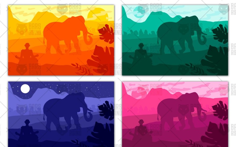 Download Vector "Indian Tropical Landscape with Elephant - Vector Image" / Indian Tropical Landscape with Elephant - Vector Image - Vector на тему графика wildlife,wild,elephant,desert,scene,landscape,hill,savanna,animal,travel,mountain,land,sun,horizon,skyline,view,outdoor,sunset,sunrise,set