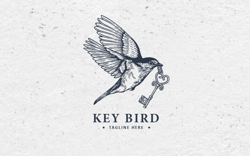 Download Шаблон логотипа "Key Bird Logo Template" / Key Bird Logo Template - Шаблон логотипа на тему графика logo,vintage logo,minimalist logo,unique,simple,modern,classic,retro,engraving,hand drawn,mascot,symbol,illustration,creative,business,company,agency,startup,bird logo,flying bird