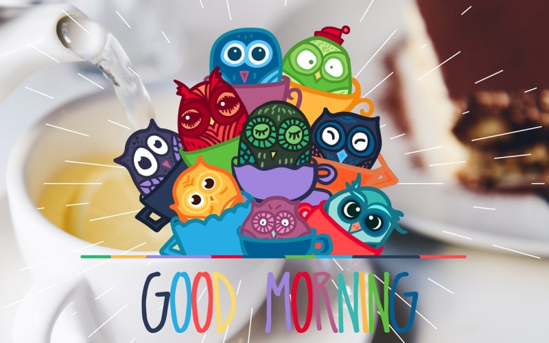 Download Vector "Owls Good Morning - Vector Image" / Owls Good Morning - Vector Image - Vector на тему графика owl,cute,cartoon,vector,bird,animal,isolated,character,kid,children,wallpaper,woodland,happy,sleeping,cheerful,wrap,childish,fun,humor,owlet