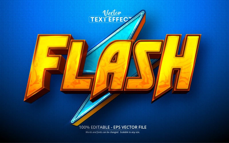 Tekst Flash, efekt tekstowy edytowalny w stylu kreskówki - grafika wektorowa