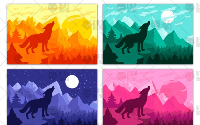 Download Vector "Wild Wolf Howling On The Hillside - Vector Image" / Wild Wolf Howling On The Hillside - Vector Image - Vector на тему графика wildlife,wild,wolf,scene,landscape,hill,hillside,animal,forest,travel,mountain,land,horizon,skyline,outdoor,tree,scenery,howling,environment,natural
