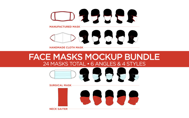Yüz Maskeleri ve Boyun Körüğü Paketi - Vektör Şablonu ürün maketi