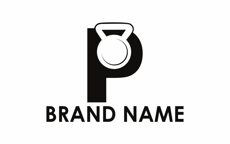 Sjabloon met logo voor letter P Barbell