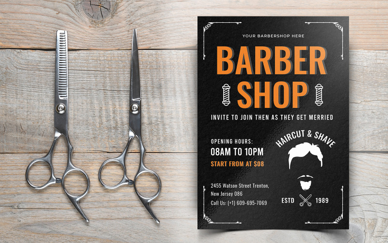 Download Фирменный стиль "Firebolt - Barber Shop Flyer Design - Corporate Identity Template" / Firebolt - Barber Shop Flyer Design - Corporate Identity Template - Фирменный стиль на тему графика barber,salon,haircut,flyer,vintage,shaving,special,retro,poster,print,brochure,template,event,illustration,marketing