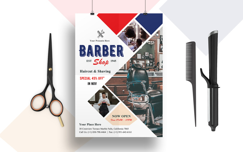 Download Фирменный стиль "Homer - Barber Shop Flyer Design - Corporate Identity Template" / Homer - Barber Shop Flyer Design - Corporate Identity Template - Фирменный стиль на тему графика barber,salon,haircut,flyer,vintage,shaving,special,retro,poster,print,brochure,template,event,illustration,marketing