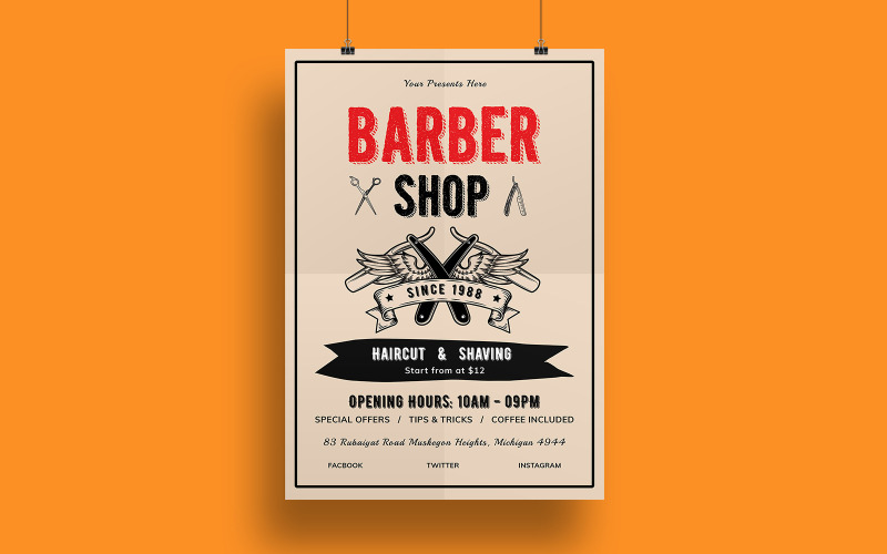 Download Фирменный стиль "Testate - Barber Shop Flyer Design - Corporate Identity Template" / Testate - Barber Shop Flyer Design - Corporate Identity Template - Фирменный стиль на тему графика barber,salon,haircut,flyer,vintage,shaving,special,retro,poster,print,brochure,template,event,illustration,marketing