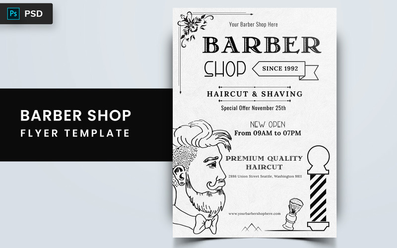 Download Фирменный стиль "Violen - Barber Shop Flyer Design - Corporate Identity Template" / Violen - Barber Shop Flyer Design - Corporate Identity Template - Фирменный стиль на тему графика barber,salon,haircut,flyer,vintage,shaving,special,retro,poster,print,brochure,template,event,illustration,marketing