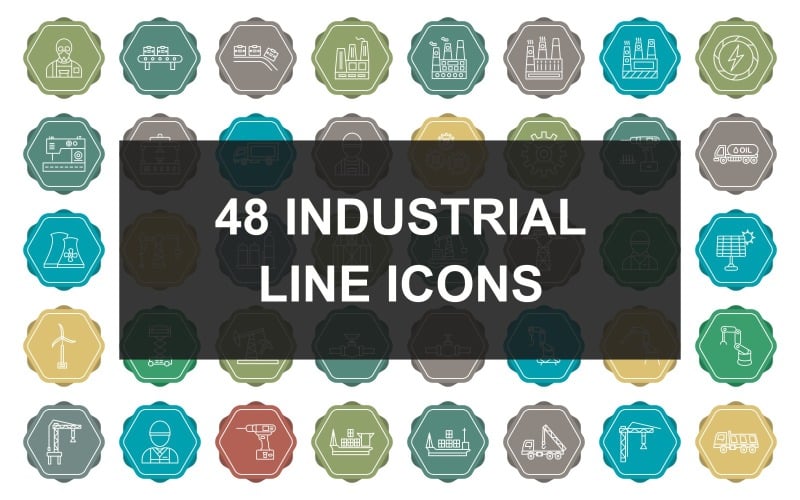 48 Conjunto de ícones de fundo multicolorido de linha de processo industrial