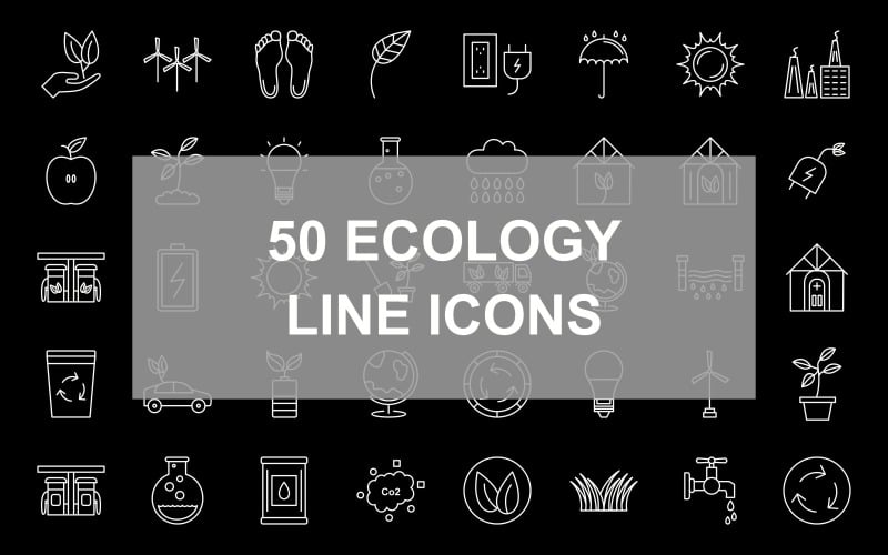 50 Conjunto de ícones invertidos de linha de ecologia