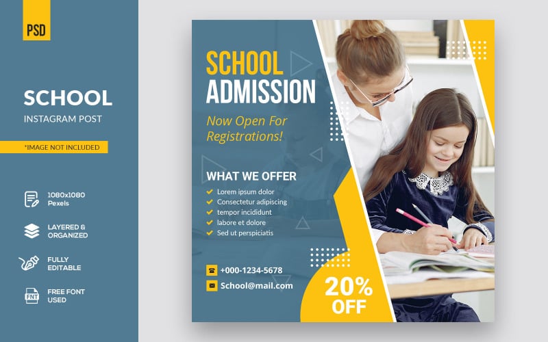 Download Шаблон для соцсетей "Creative Modern School Instagram Post Social Media Template" / Creative Modern School Instagram Post Social Media Template - Шаблон для соцсетей на тему графика template,facebook,cover,banner,instagram,instagram post,instagram stories,social media,school,education,back to school,student,children,happy,class,learning,home,child,classroom,kids