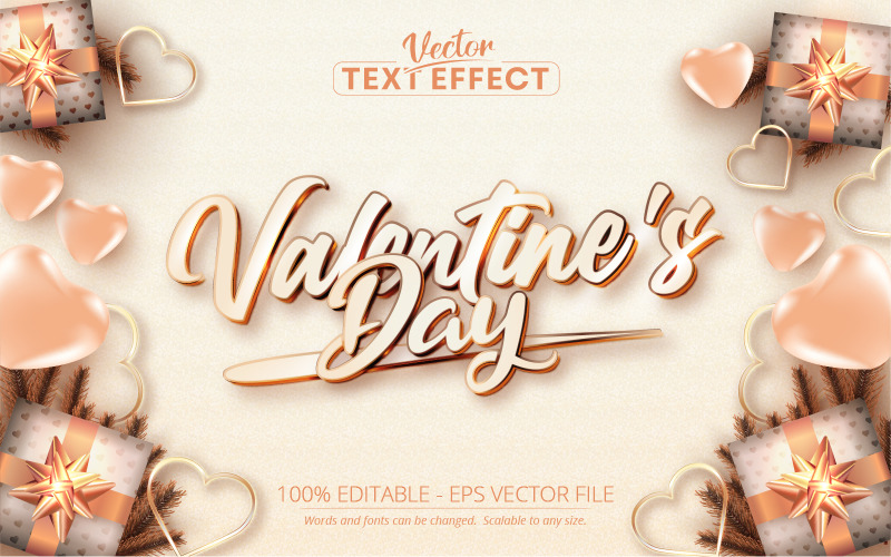 День Святого Валентина текстовый эффект розового золота - векторное изображение