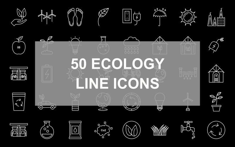 Ensemble d'icônes inversées de 50 lignes écologiques