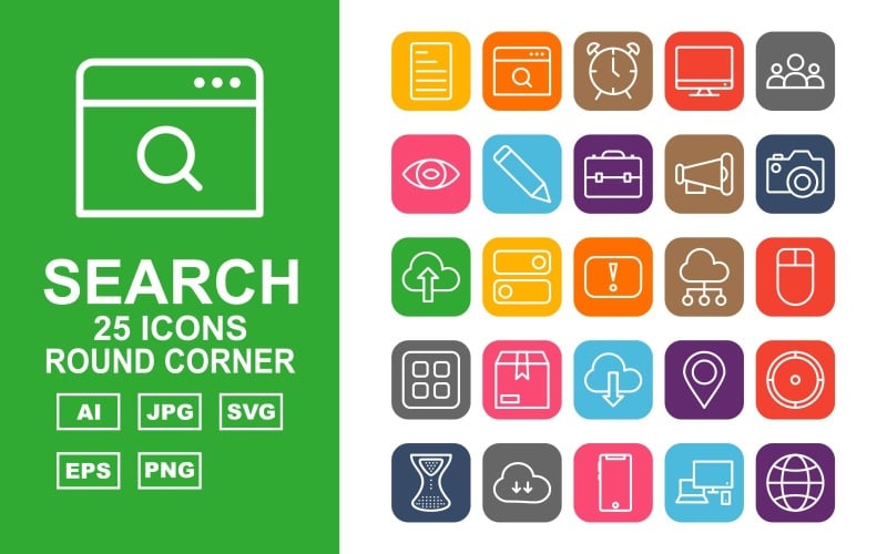 25高级搜索引擎优化（SEO）圆角包Iconset