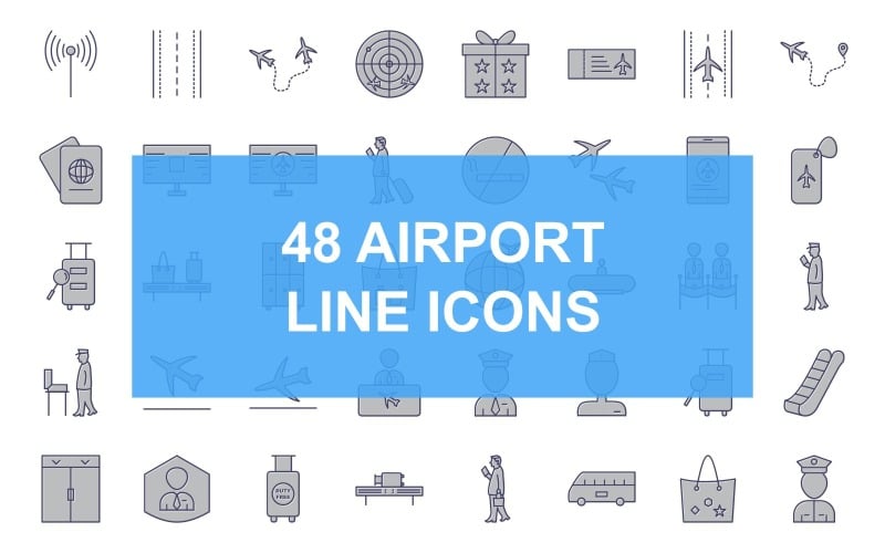 48 Iconset mit gefüllter Flughafenlinie
