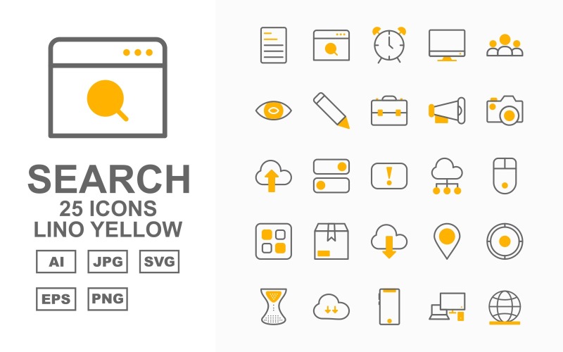 25 ikon prémiové optimalizace pro vyhledávače (SEO) Lino Yellow Pack