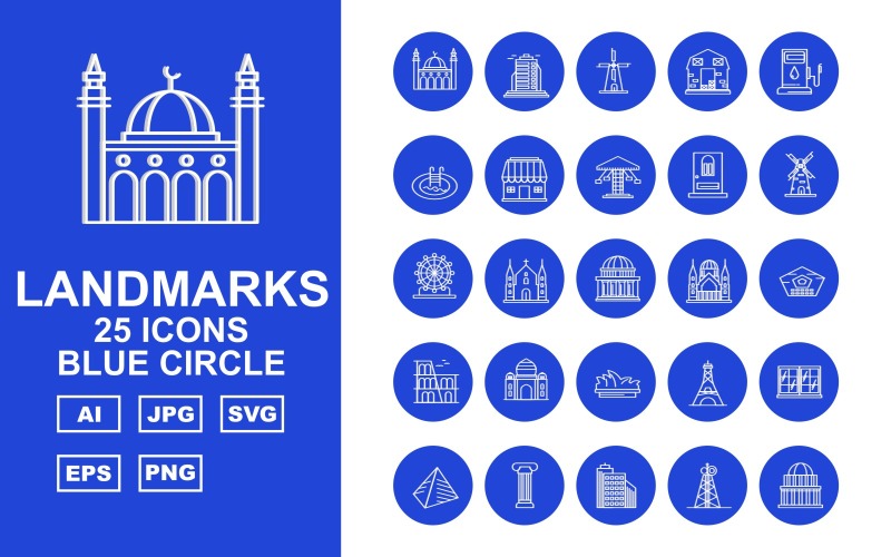 25 Premium Bina ve Önemli Noktalar Blue Circle Paketi Iconset