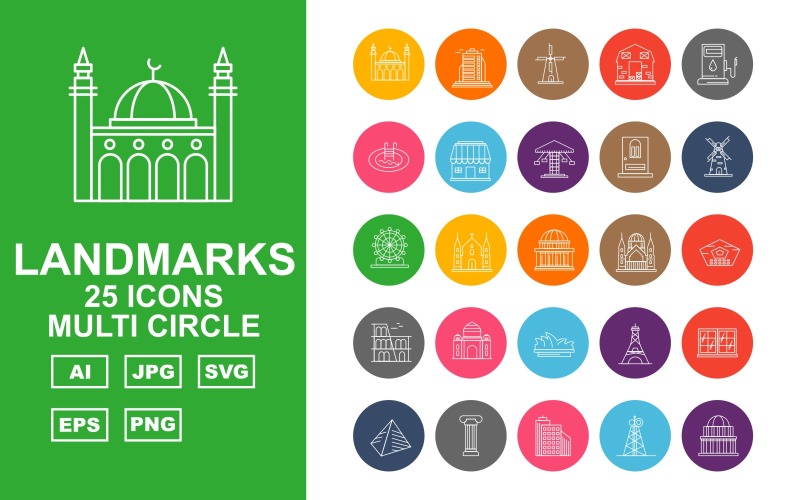 25 Premium Bina ve Simgesel Yapı Çoklu Daire Paketi Iconset