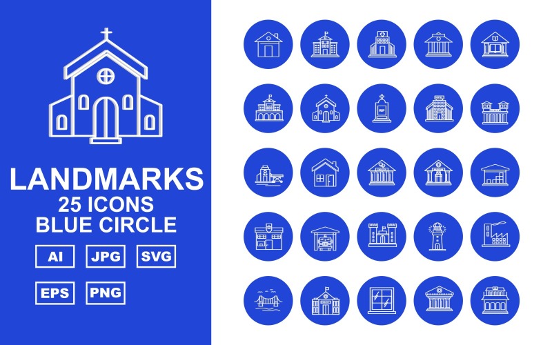Download Набор иконок "25 Premium Building &amp; Landmarks Blue Circle Iconset" / 25 Premium Building &amp; Landmarks Blue Circle Iconset - Набор иконок на тему финансы home,window,door,column,building,tower,government,school,hospital,bank,library,university,church,cemetry,hotel,prison,emergency clinic,theater,museum,warehouse