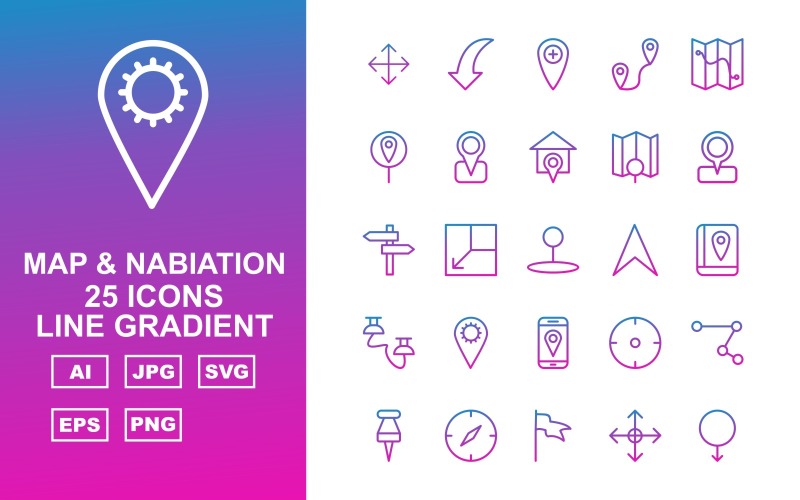 25 Преміум-карта та набір градієнтних ліній Nabiation Iconset