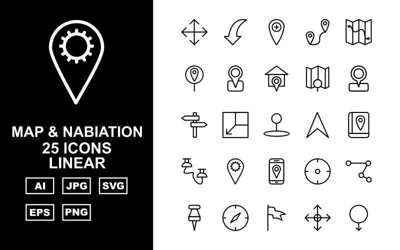 Download Набор иконок "25 Premium Map And Nabiation Linear Iconset" / 25 Premium Map And Nabiation Linear Iconset - Набор иконок на тему maps direction,layout,crosshair,connection,map pin,compass,plain flag,reticle,gender pin,curve,hospital location,route,map,location board,location,home location,searching location,location marker,