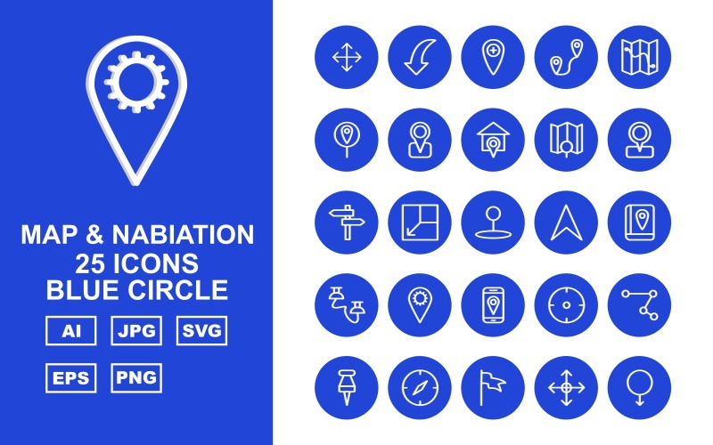 25 Premium Map en Nabiation Blue Circle Iconset
