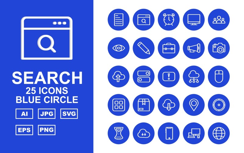 25 Преміум-оптимізатор пошукової системи (SEO) Blue Circle Pack Iconset