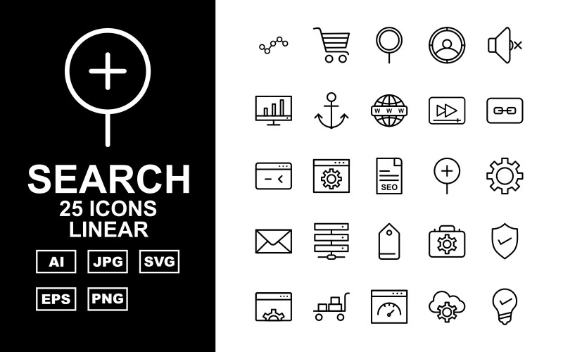 Download Набор иконок "25 Premium Search Engine Optimization (SEO) Linear Iconset" / 25 Premium Search Engine Optimization (SEO) Linear Iconset - Набор иконок на тему business analysis,website,optimization,viral,goal,download,mobile,responsive,global,cart,search,targeting,mute,presentation,anchor,internet,multimedia,link,browser,seo file