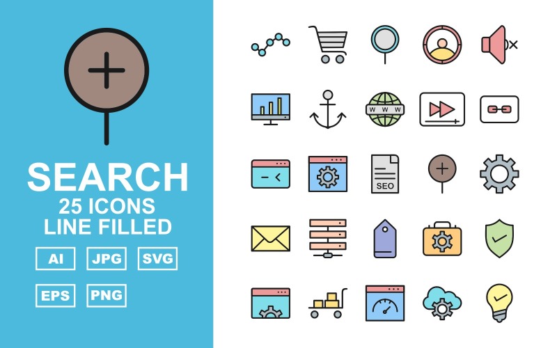 25 Premium-sökmotoroptimering (SEO) Line Filled Iconset