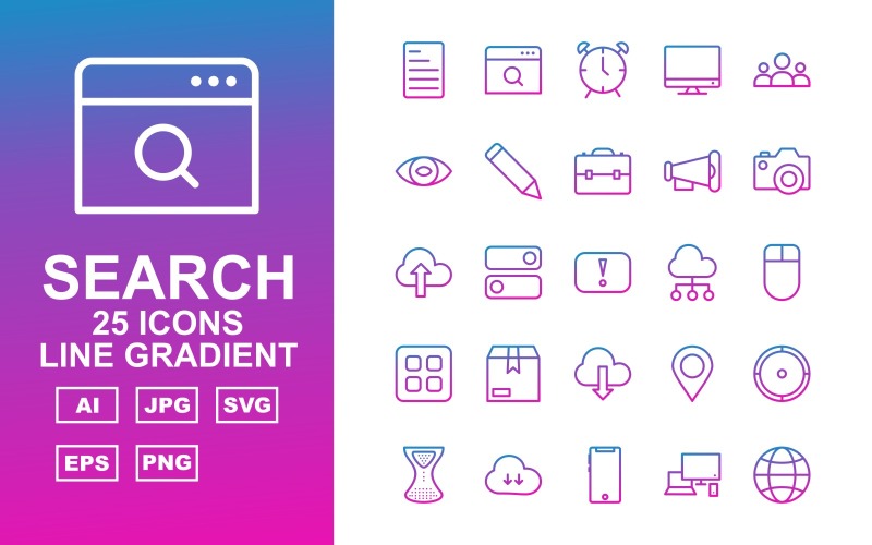 25 Premium sökmotoroptimering (SEO) Line Gradient Iconset
