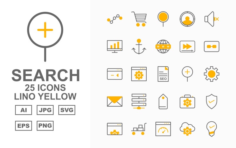 25 Premium-sökmotoroptimering (SEO) Lino Yellow Iconset